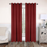 2 Pieces Plain Dyed Back Lining Eyelet Curtains - Maroon